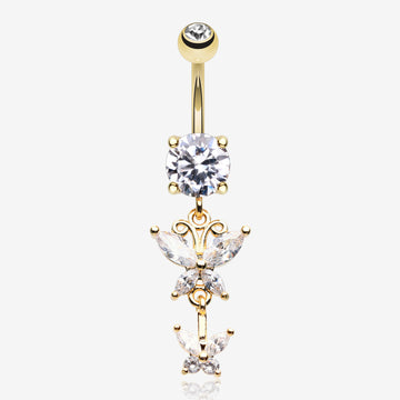 Golden Butterfly Besties Belly Button Ring-Clear Gem
